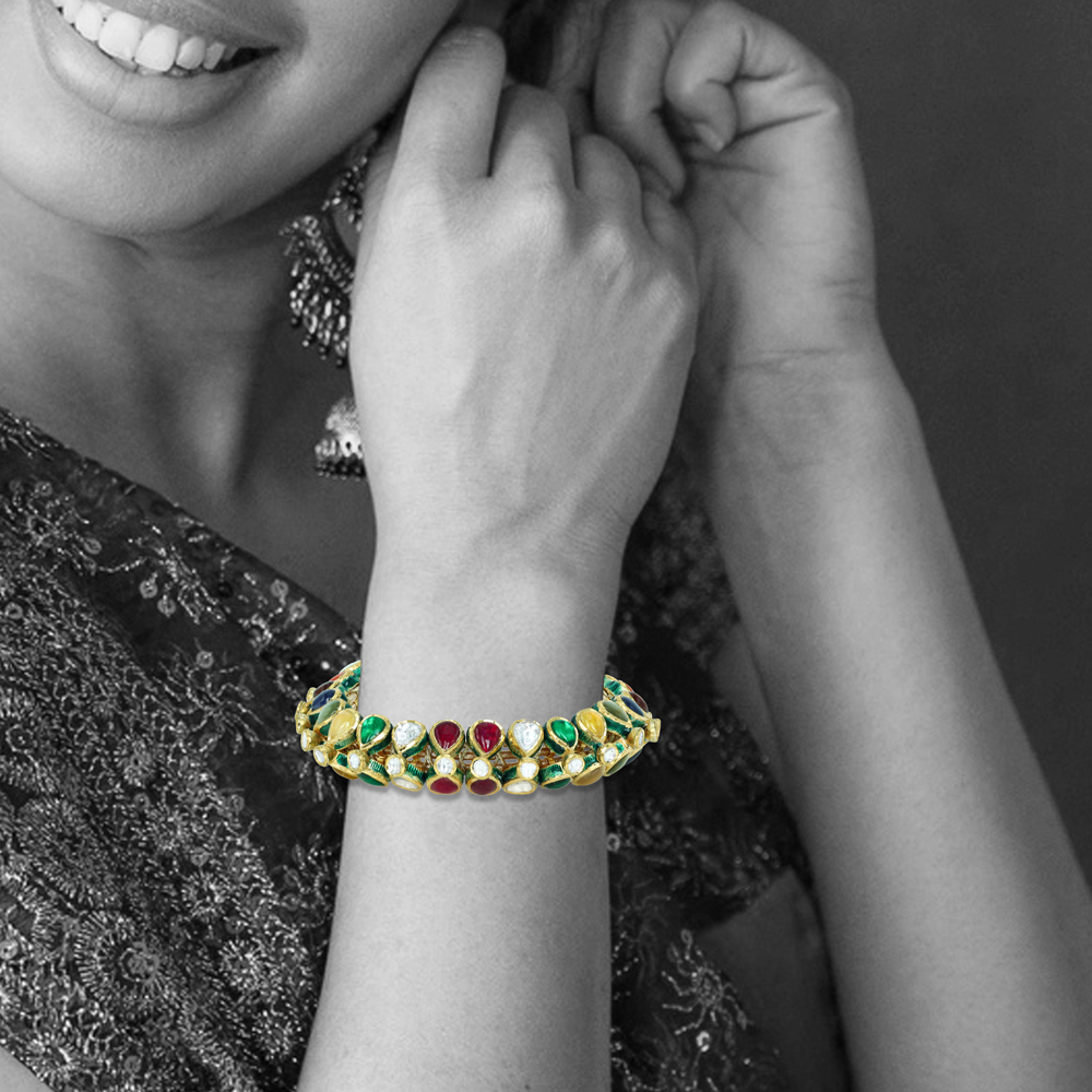 Navratna Gemstone Bracelet with Adjustable Tie